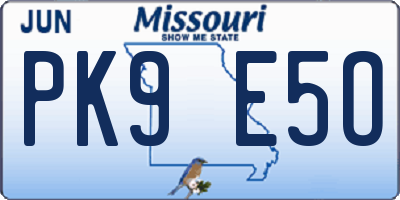 MO license plate PK9E5O