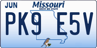 MO license plate PK9E5V