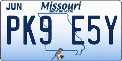 MO license plate PK9E5Y