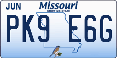 MO license plate PK9E6G