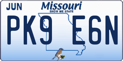 MO license plate PK9E6N