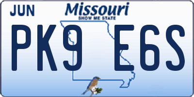 MO license plate PK9E6S