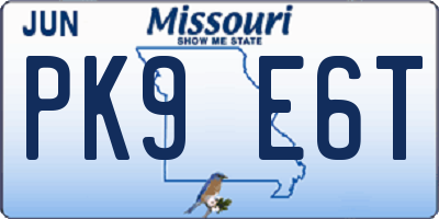 MO license plate PK9E6T