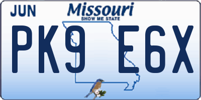 MO license plate PK9E6X