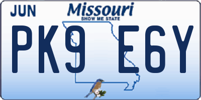 MO license plate PK9E6Y
