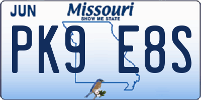 MO license plate PK9E8S