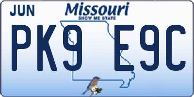 MO license plate PK9E9C