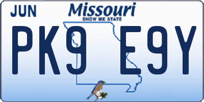 MO license plate PK9E9Y