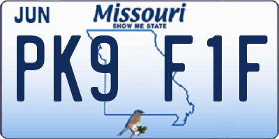 MO license plate PK9F1F