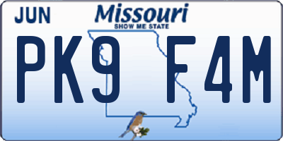 MO license plate PK9F4M