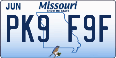 MO license plate PK9F9F