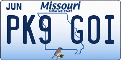 MO license plate PK9G0I