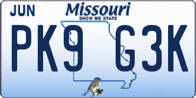 MO license plate PK9G3K
