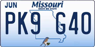 MO license plate PK9G4O