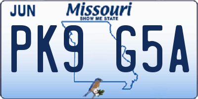 MO license plate PK9G5A