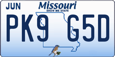 MO license plate PK9G5D