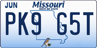 MO license plate PK9G5T