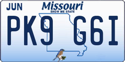 MO license plate PK9G6I