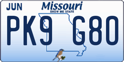 MO license plate PK9G8O