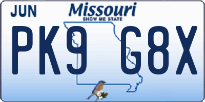 MO license plate PK9G8X