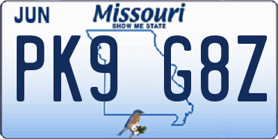 MO license plate PK9G8Z