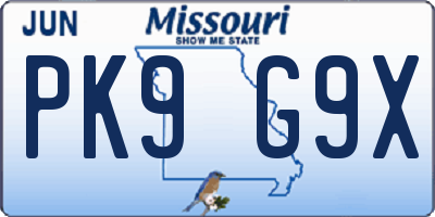 MO license plate PK9G9X