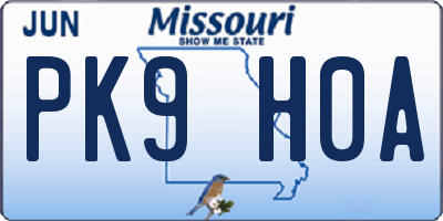 MO license plate PK9H0A