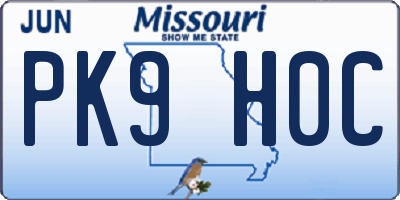 MO license plate PK9H0C