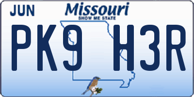 MO license plate PK9H3R