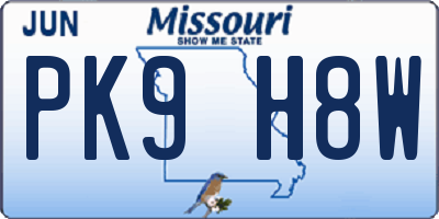 MO license plate PK9H8W