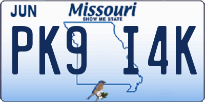 MO license plate PK9I4K