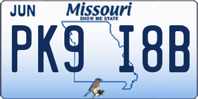 MO license plate PK9I8B