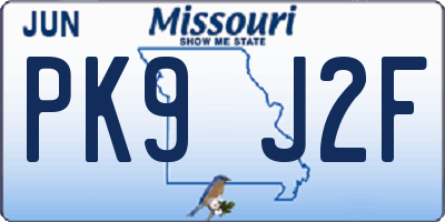 MO license plate PK9J2F