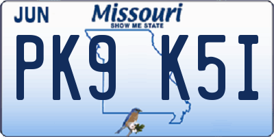MO license plate PK9K5I