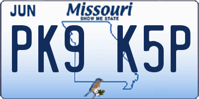 MO license plate PK9K5P