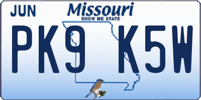 MO license plate PK9K5W