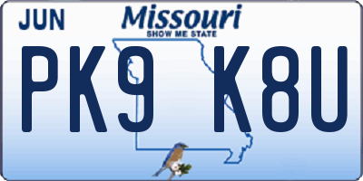 MO license plate PK9K8U