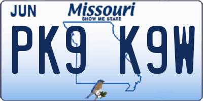 MO license plate PK9K9W