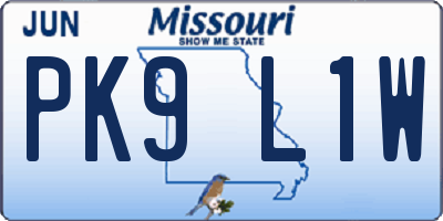 MO license plate PK9L1W
