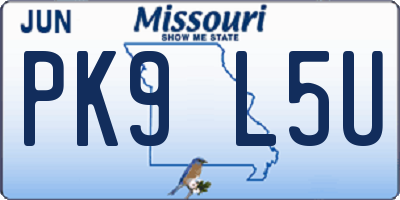 MO license plate PK9L5U