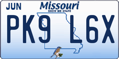 MO license plate PK9L6X