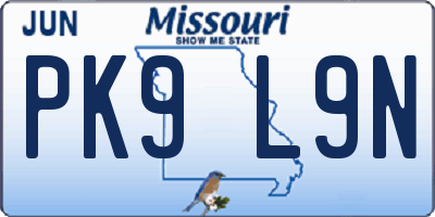 MO license plate PK9L9N