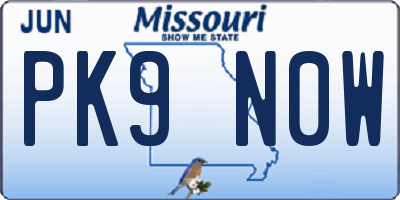 MO license plate PK9N0W