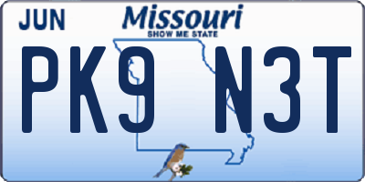 MO license plate PK9N3T