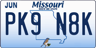 MO license plate PK9N8K