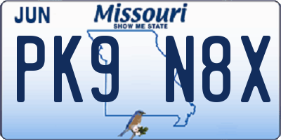 MO license plate PK9N8X