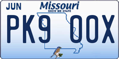 MO license plate PK9O0X