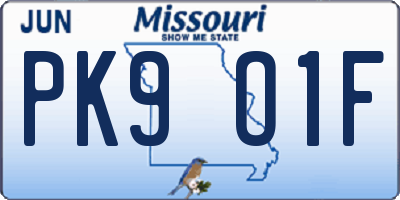 MO license plate PK9O1F