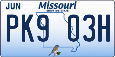 MO license plate PK9O3H