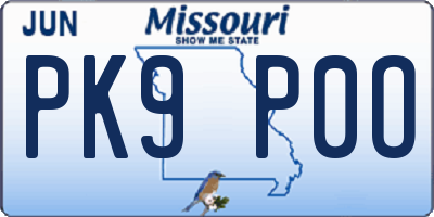 MO license plate PK9P0O